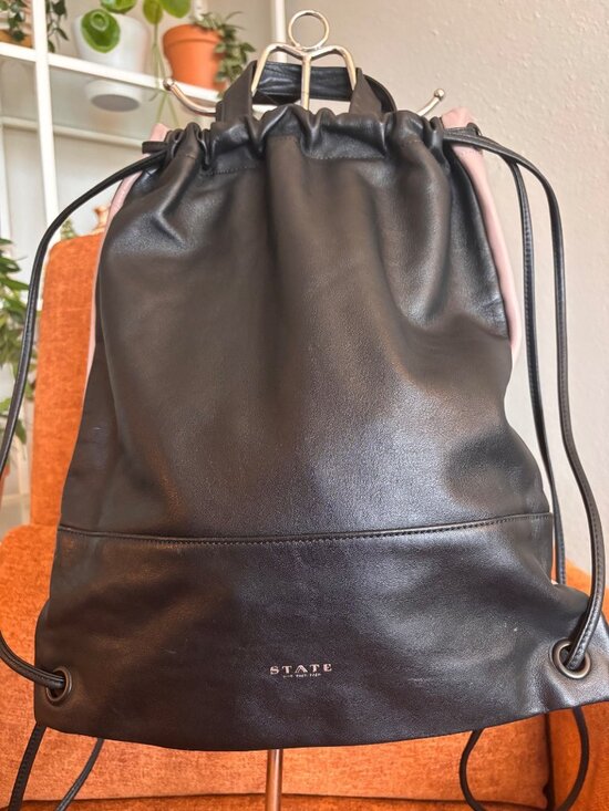 State Drawstring Backpack Black & Pink Leather Reversible Color Block Minimalist main image 12